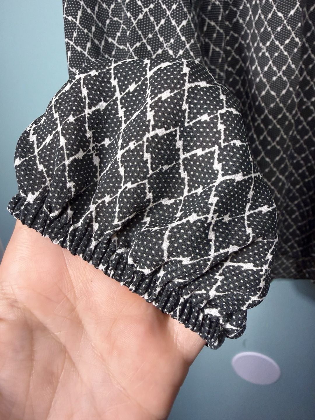 Dalia Collection Blouse Size S Black White Lattice Long Sleeve 3