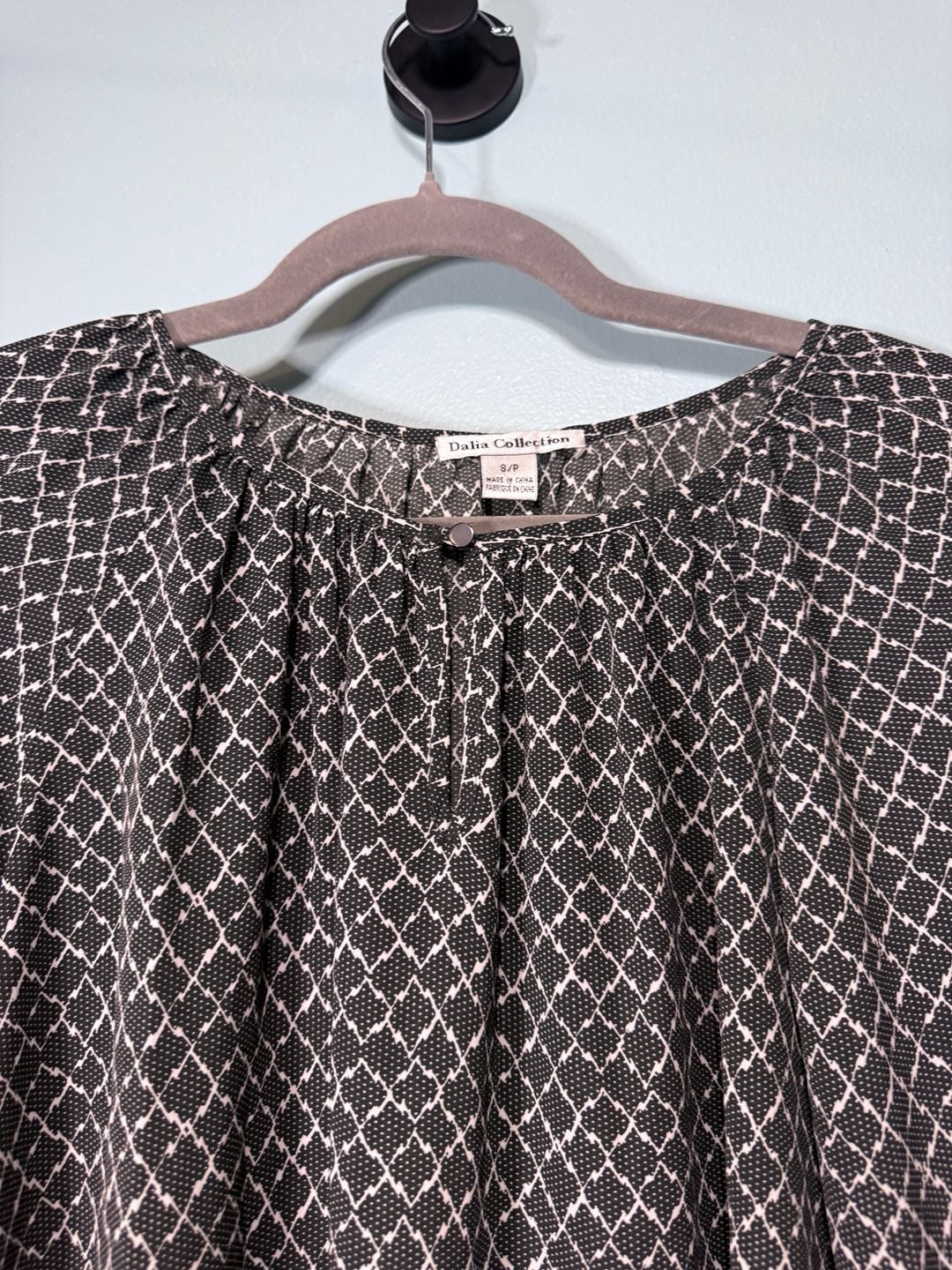 Dalia Collection Blouse Size S Black White Lattice Long Sleeve 4