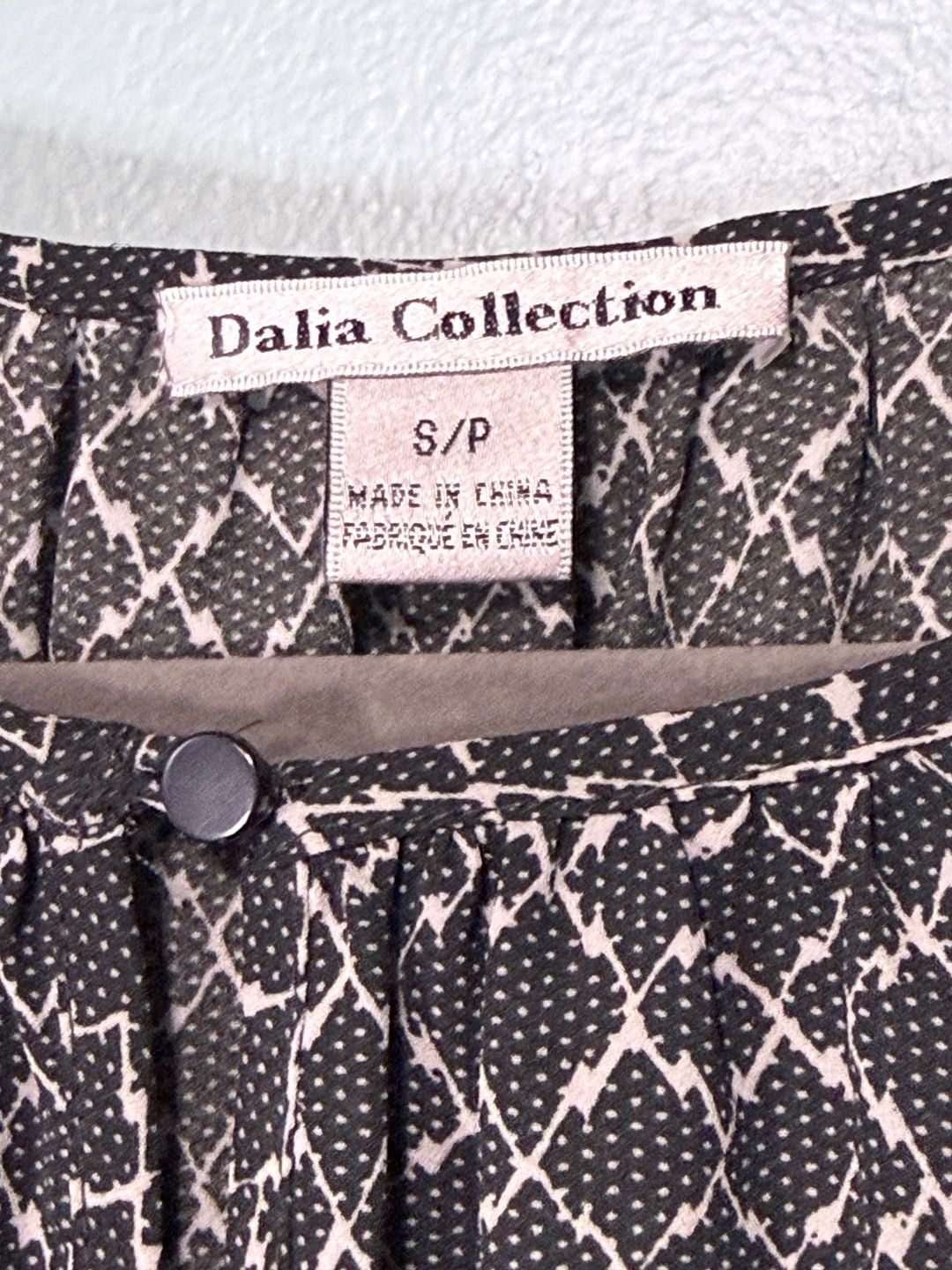 Dalia Collection Blouse Size S Black White Lattice Long Sleeve 5