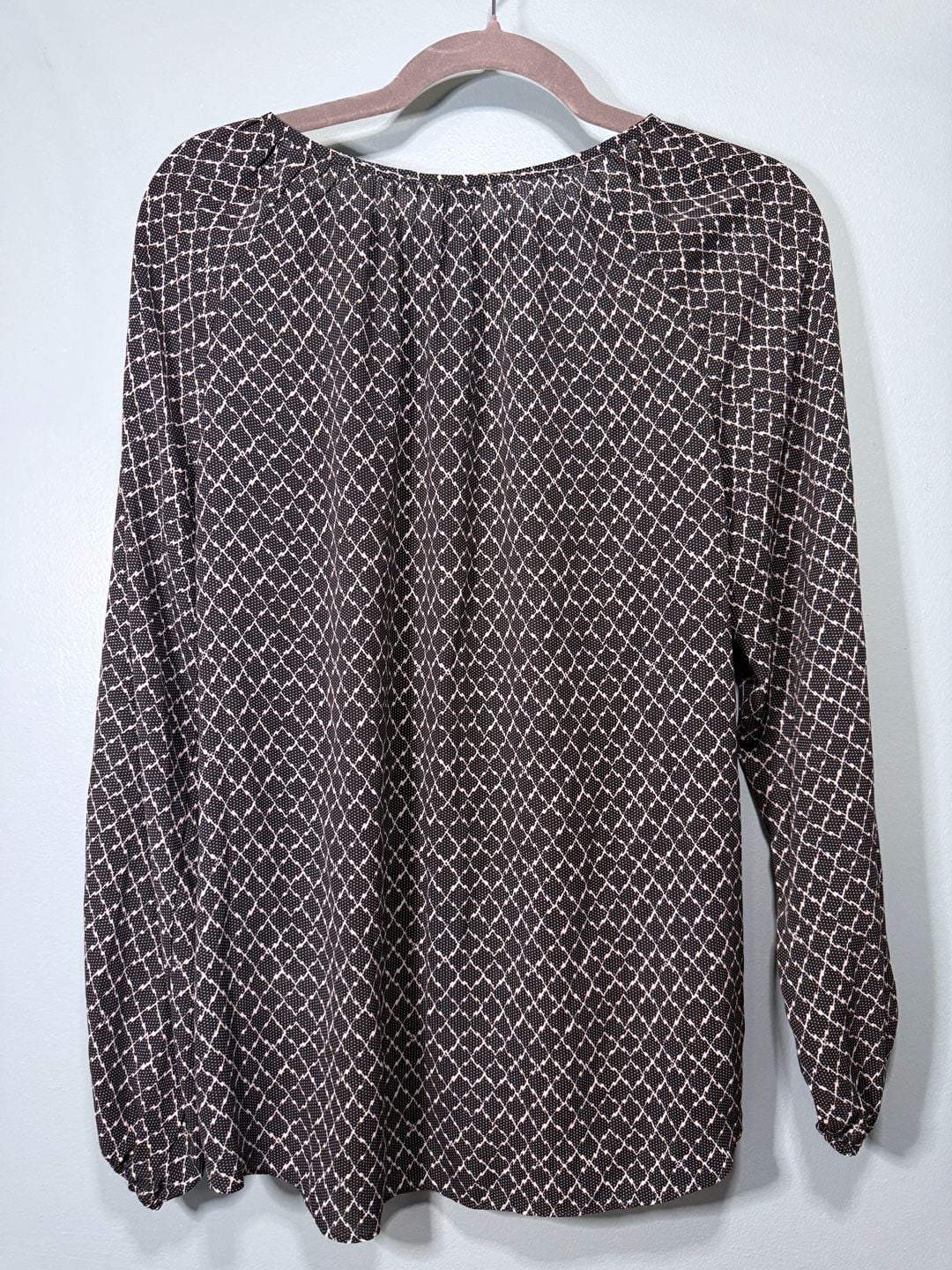 Dalia Collection Blouse Size S Black White Lattice Long Sleeve 6