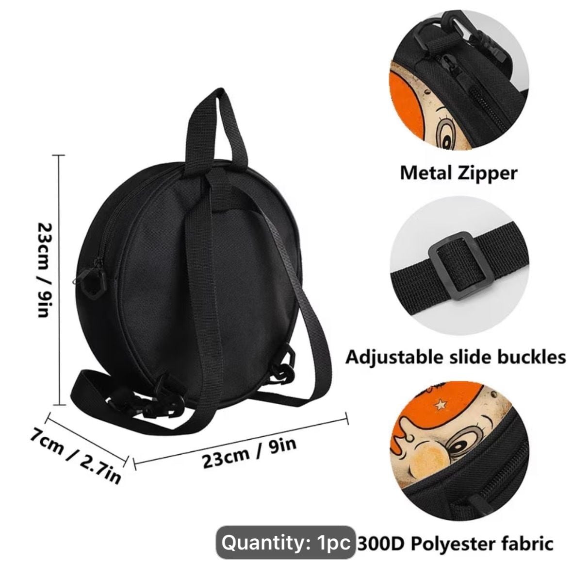 Vintage Halloween Black Cat Moon Round Convertible Backpack Crossbody Bag 8