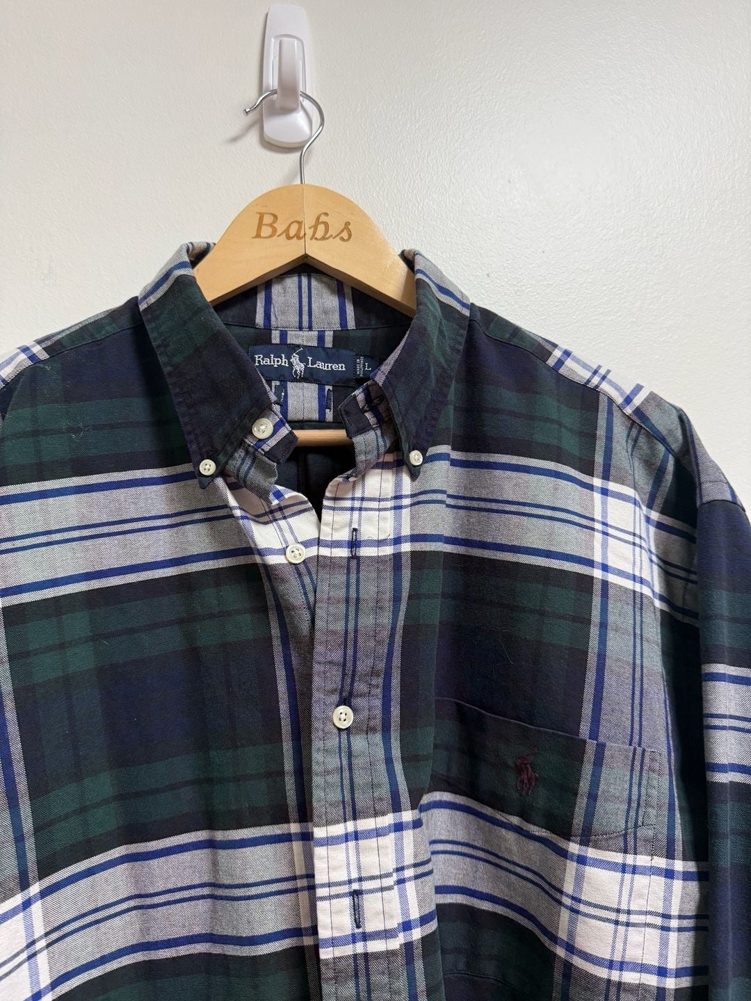 Ralph Lauren Plaid Button Down Shirt Size L Green Blue Long Sleeve 2