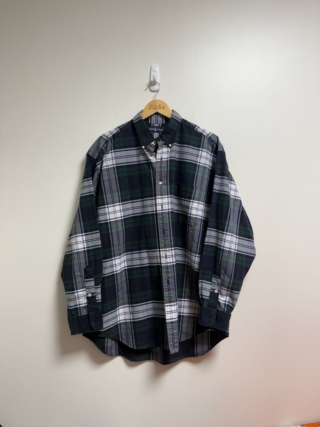 Ralph Lauren Plaid Button Down Shirt Size L Green Blue Long Sleeve 3