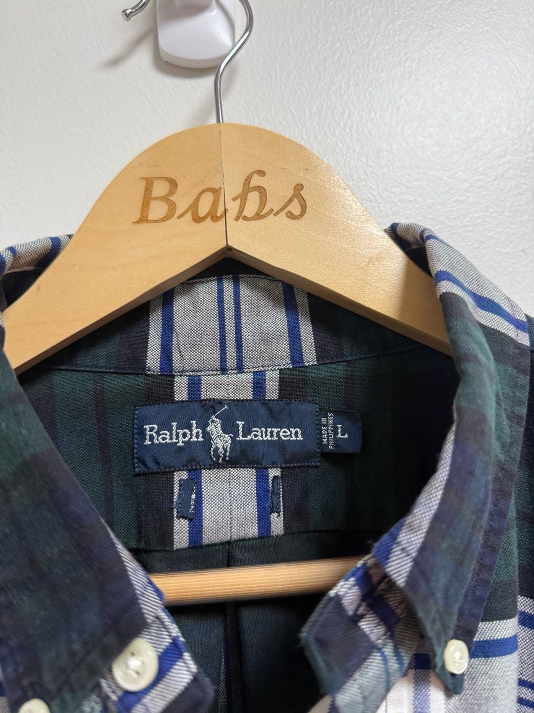 Ralph Lauren Plaid Button Down Shirt Size L Green Blue Long Sleeve 4