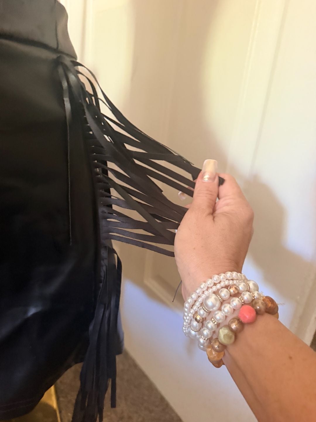 Faux Leather Fringe Black Shorts Size XL 3