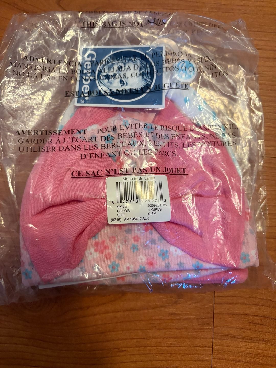 Gerber Baby Hats Size 0-6M Girls Pink Floral Polka Dot Set of 3 2