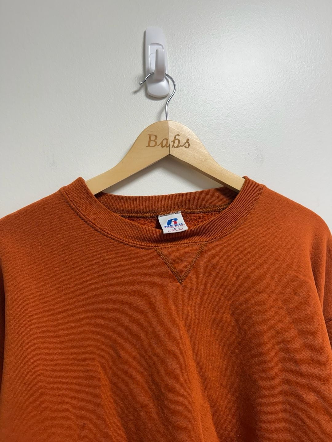 Russell Athletic V-Inset Sweatshirt Size L Rust Orange Fleece 2