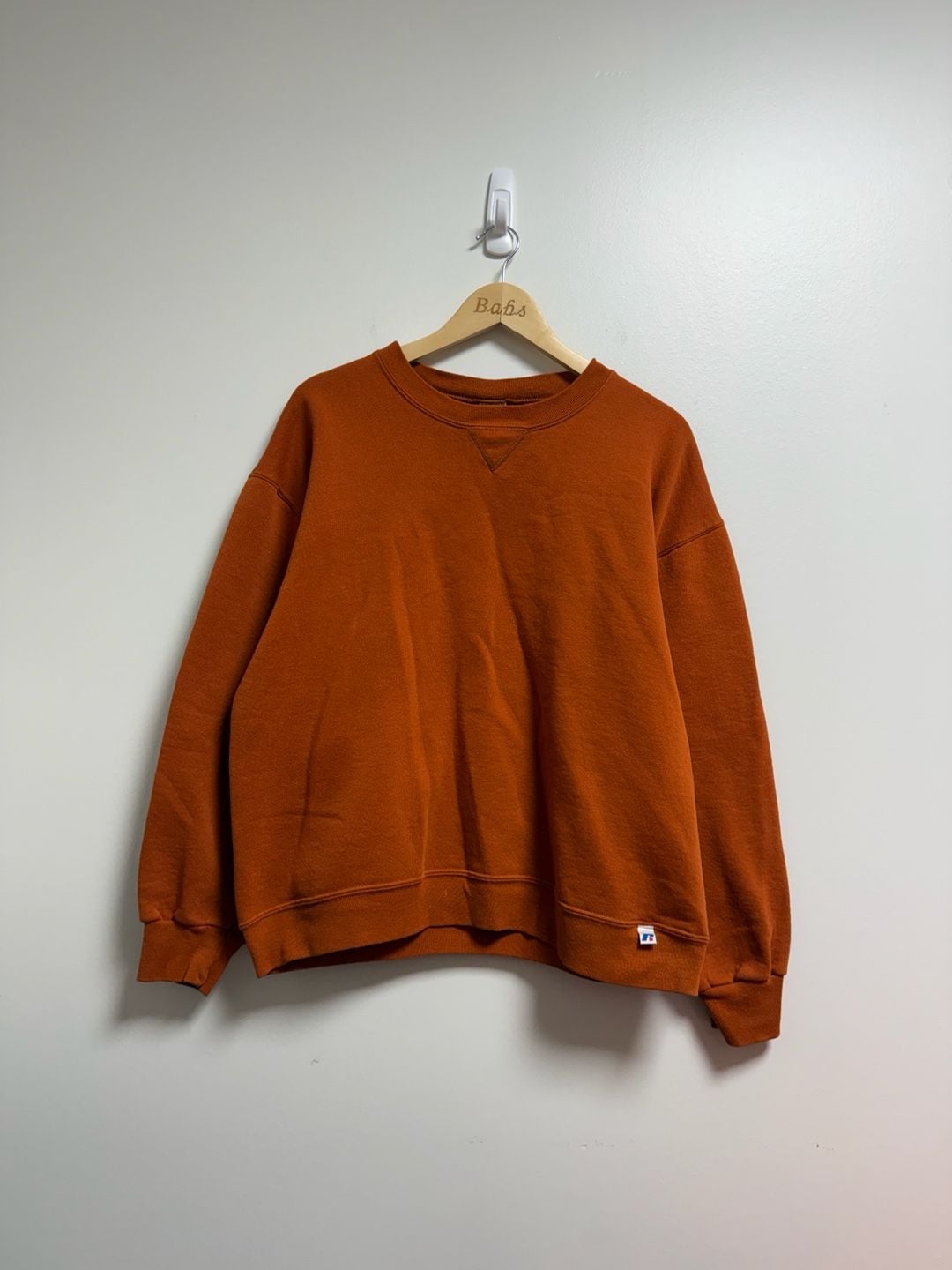 Russell Athletic V-Inset Sweatshirt Size L Rust Orange Fleece 3
