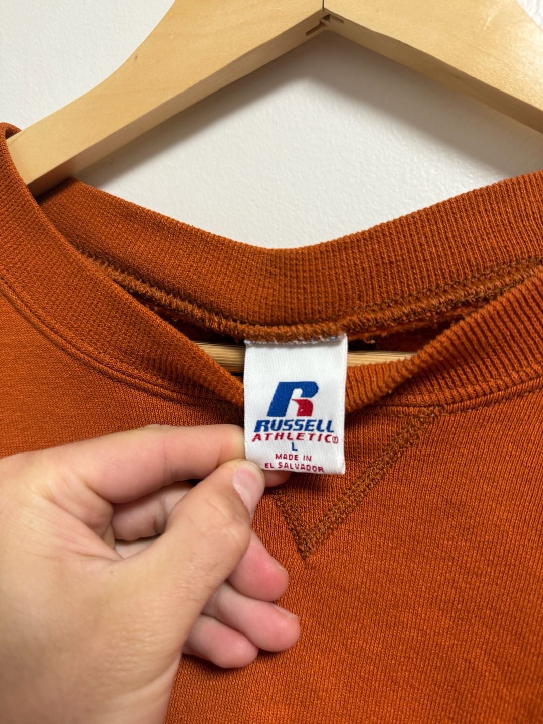 Russell Athletic V-Inset Sweatshirt Size L Rust Orange Fleece 5