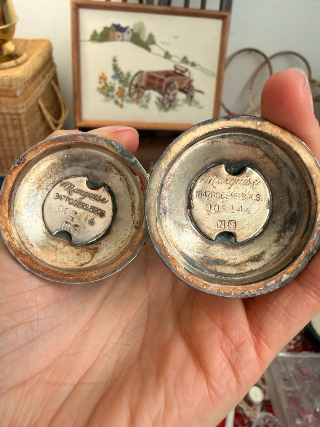 VTG Silverplate Salt & Pepper Shakers 1933 Art Deco 1847 Rogers Bros Marquise 2