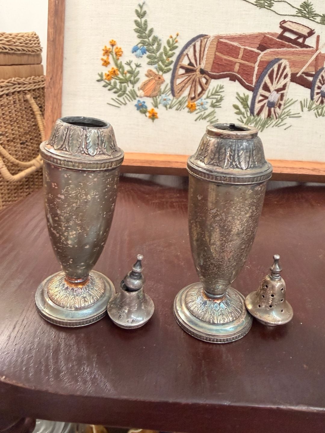 VTG Silverplate Salt & Pepper Shakers 1933 Art Deco 1847 Rogers Bros Marquise 6