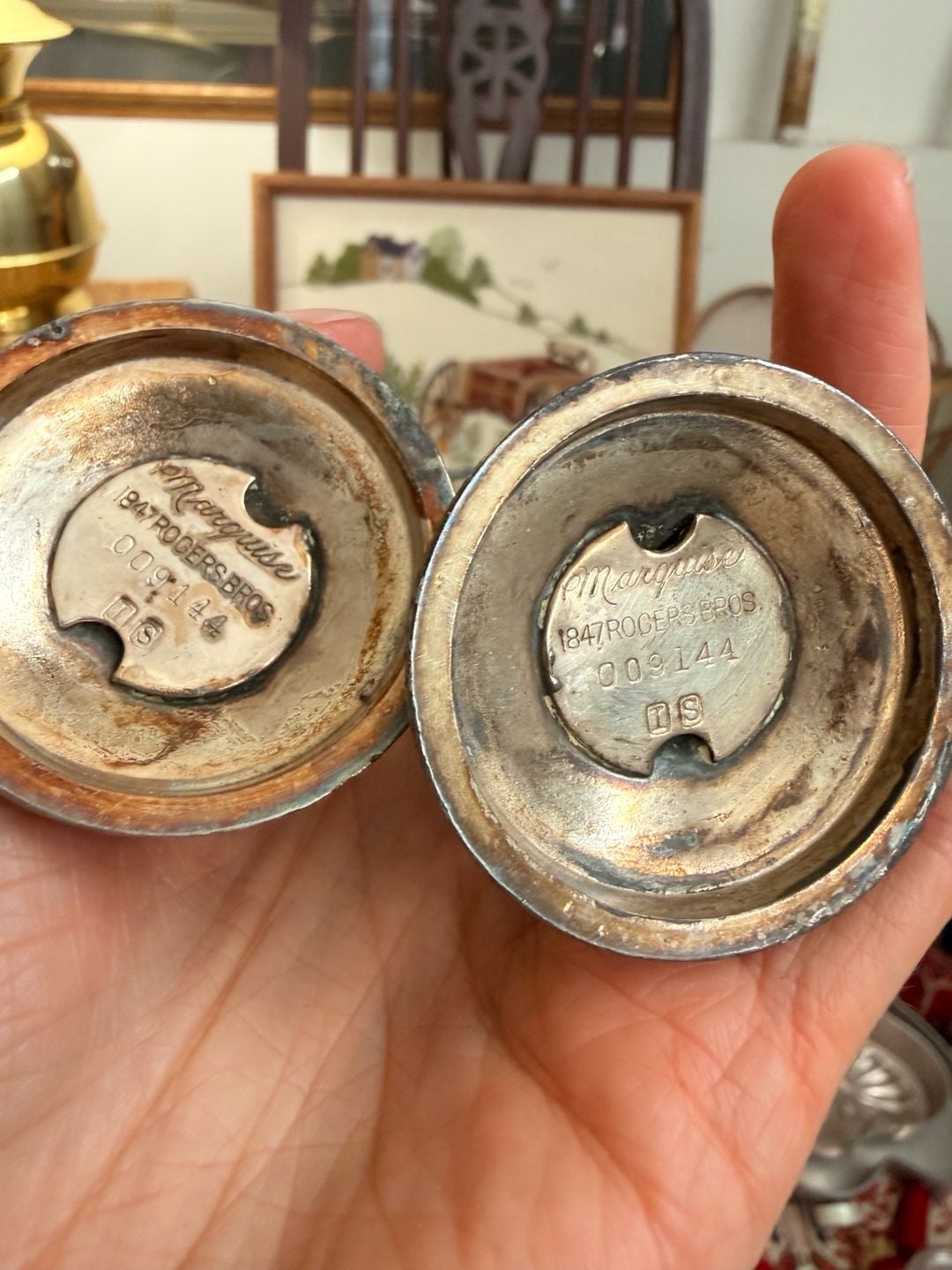 VTG Silverplate Salt & Pepper Shakers 1933 Art Deco 1847 Rogers Bros Marquise 15