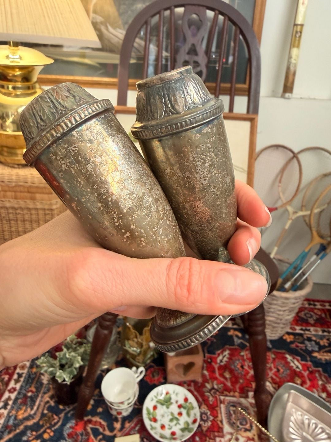 VTG Silverplate Salt & Pepper Shakers 1933 Art Deco 1847 Rogers Bros Marquise 16