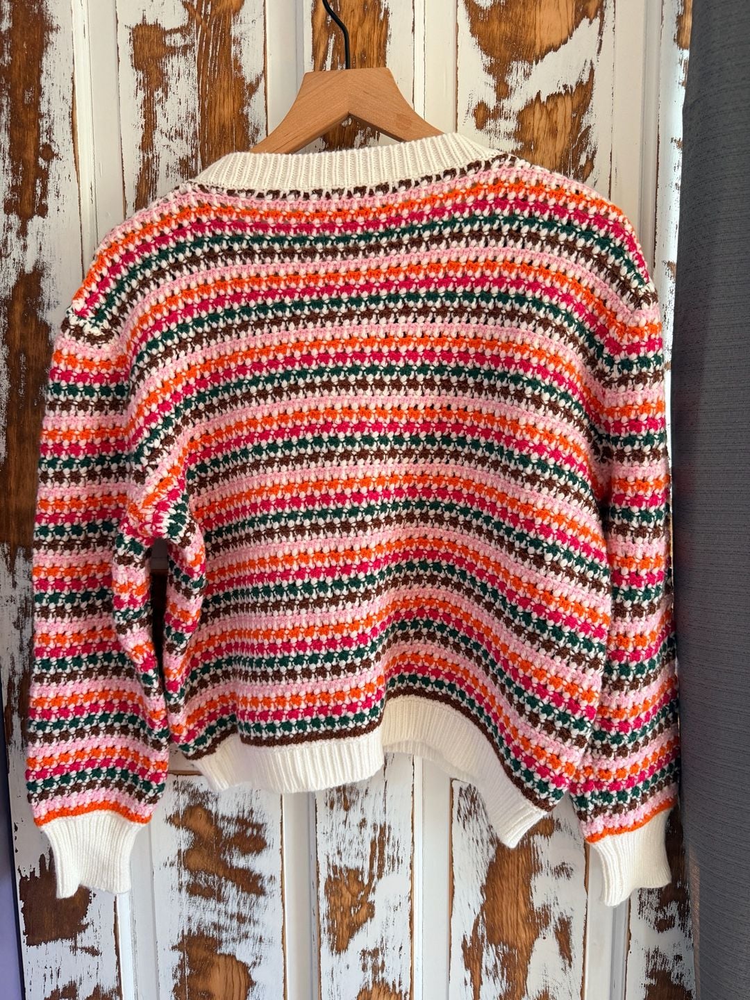 THML Women’s Striped Sweater Size M Multicolor Crocheted Crewneck Eclectic 3
