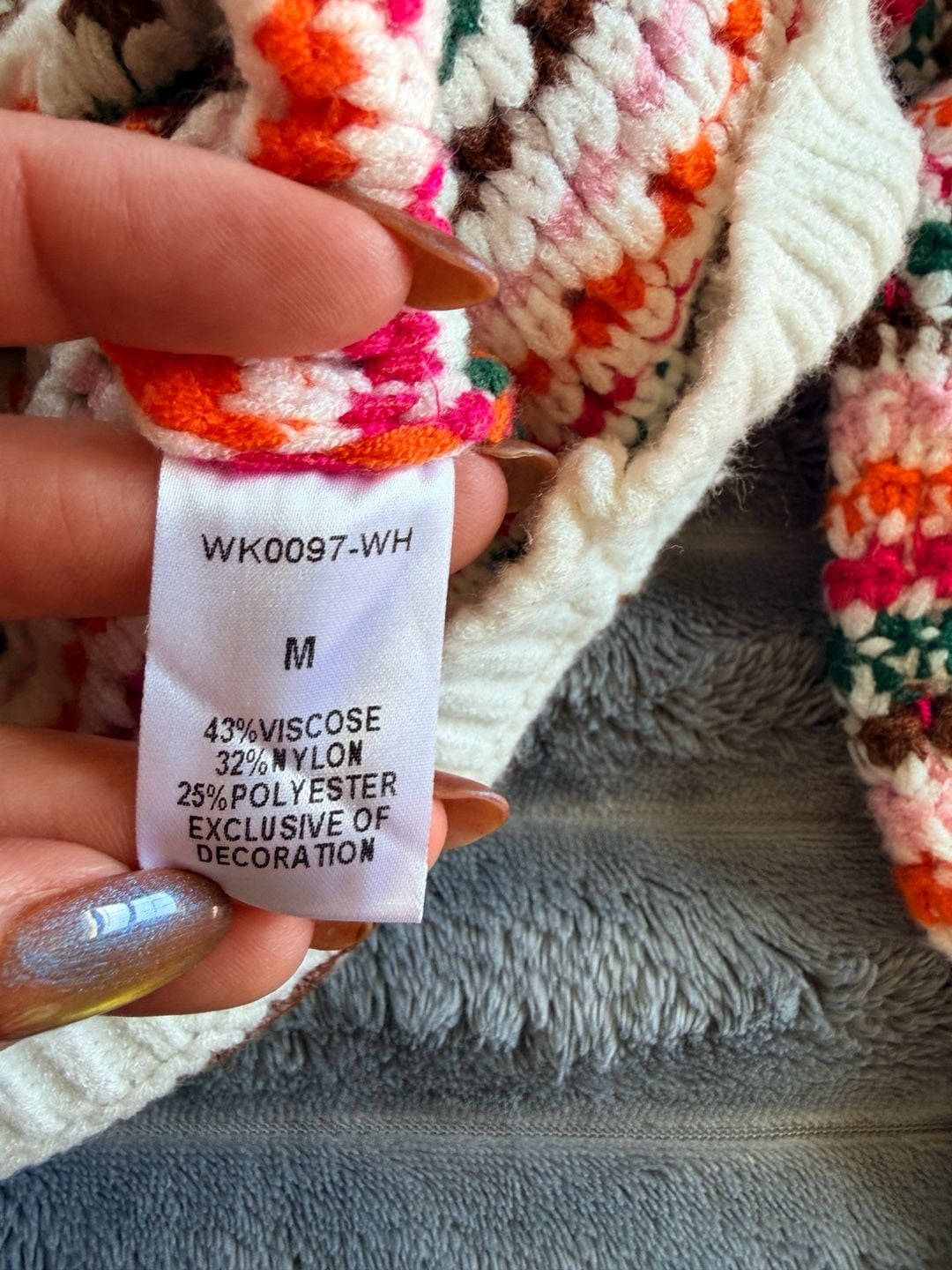 THML Women’s Striped Sweater Size M Multicolor Crocheted Crewneck Eclectic 5