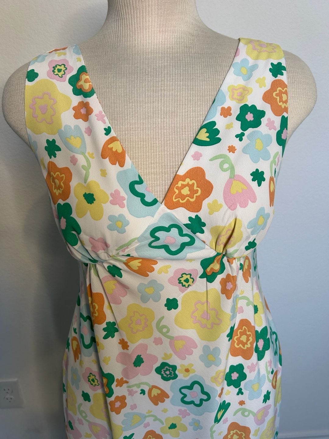 Glamorous Floral Midi Dress Size XS White Multi 90s Retro V-Neck 5