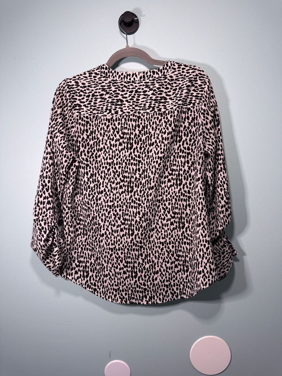 212 Collection Leopard Print Blouse Size M Long Sleeve Button Down 7