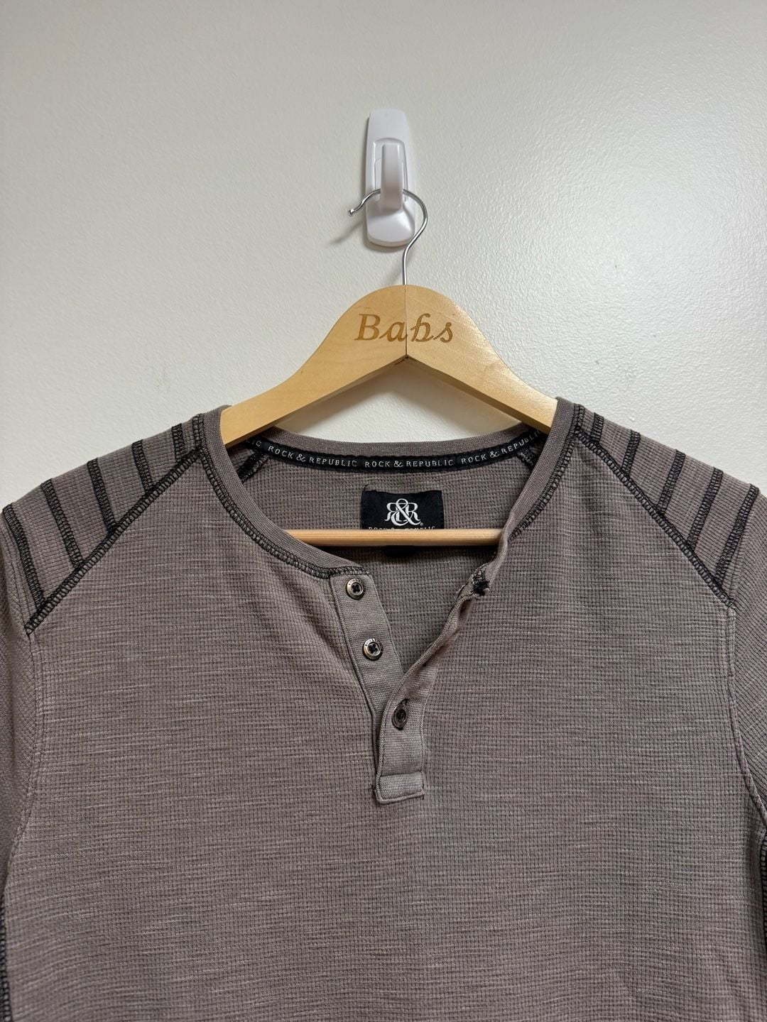 Rock & Republic Thermal Henley Shirt Brown Size L 2