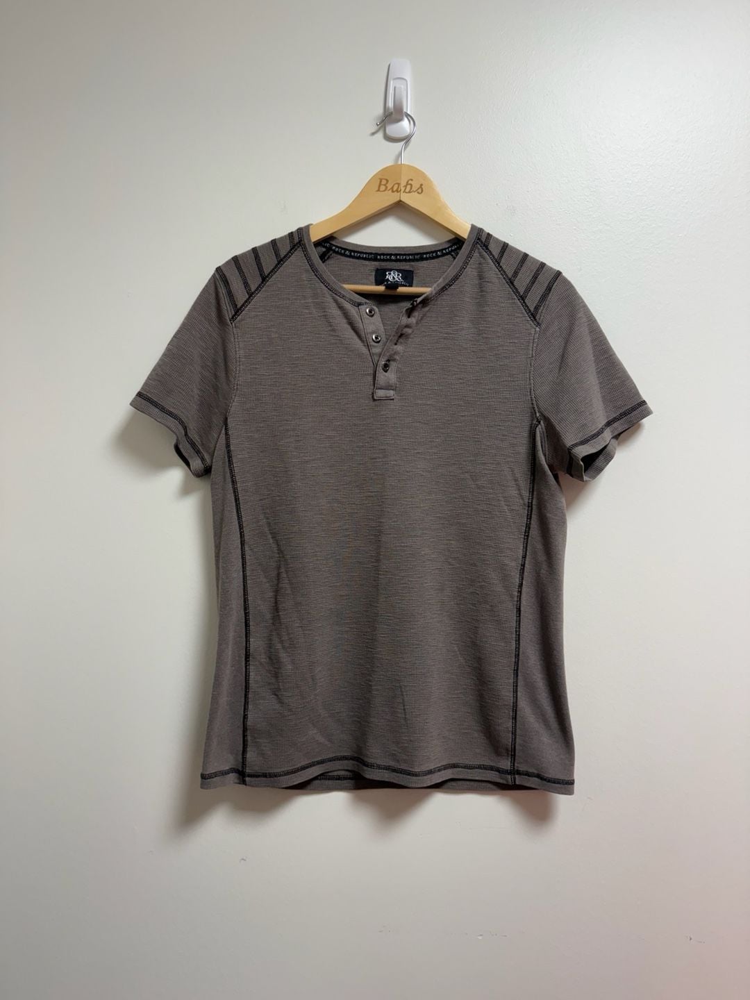 Rock & Republic Thermal Henley Shirt Brown Size L 3