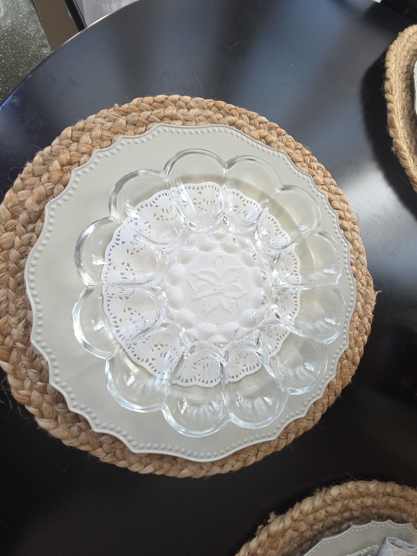 Vintage Clear Glass Egg Plate Poinsettia Center Serving Platter 2