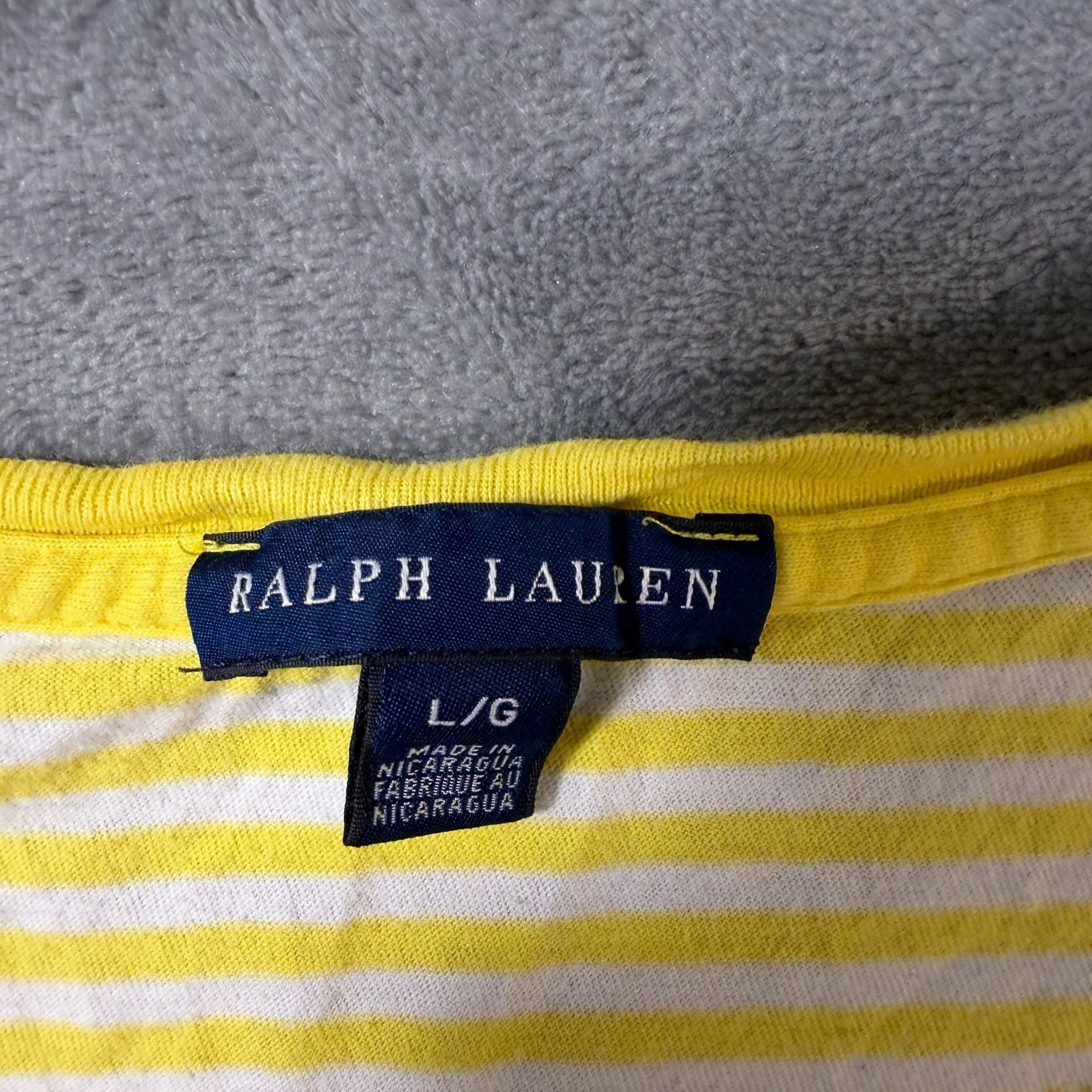 Ralph Lauren Striped V-Neck T-Shirt Size L Yellow White 4