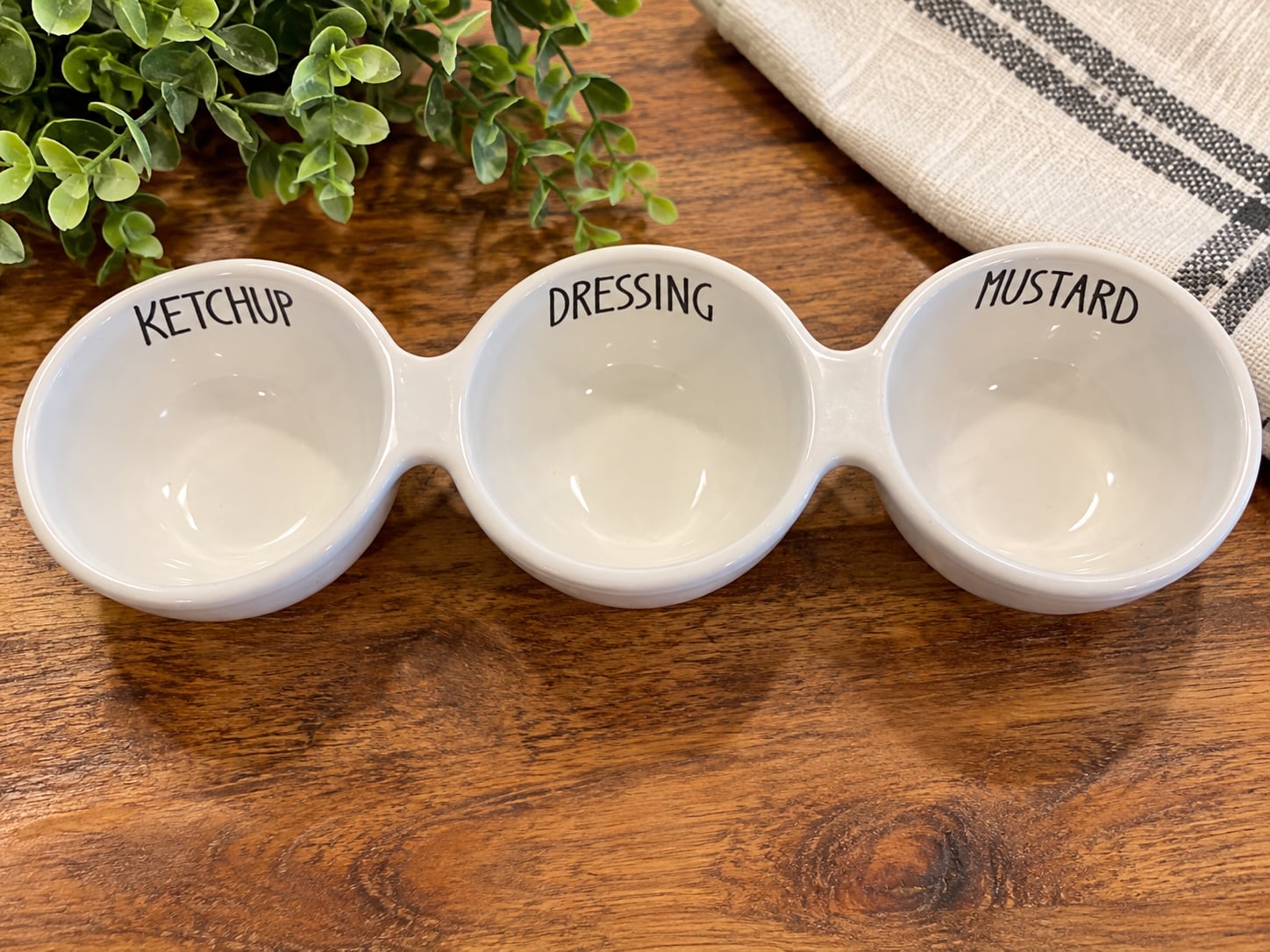 Audrey’s Condiment Server Triple Bowl Ketchup Dressing Mustard 1