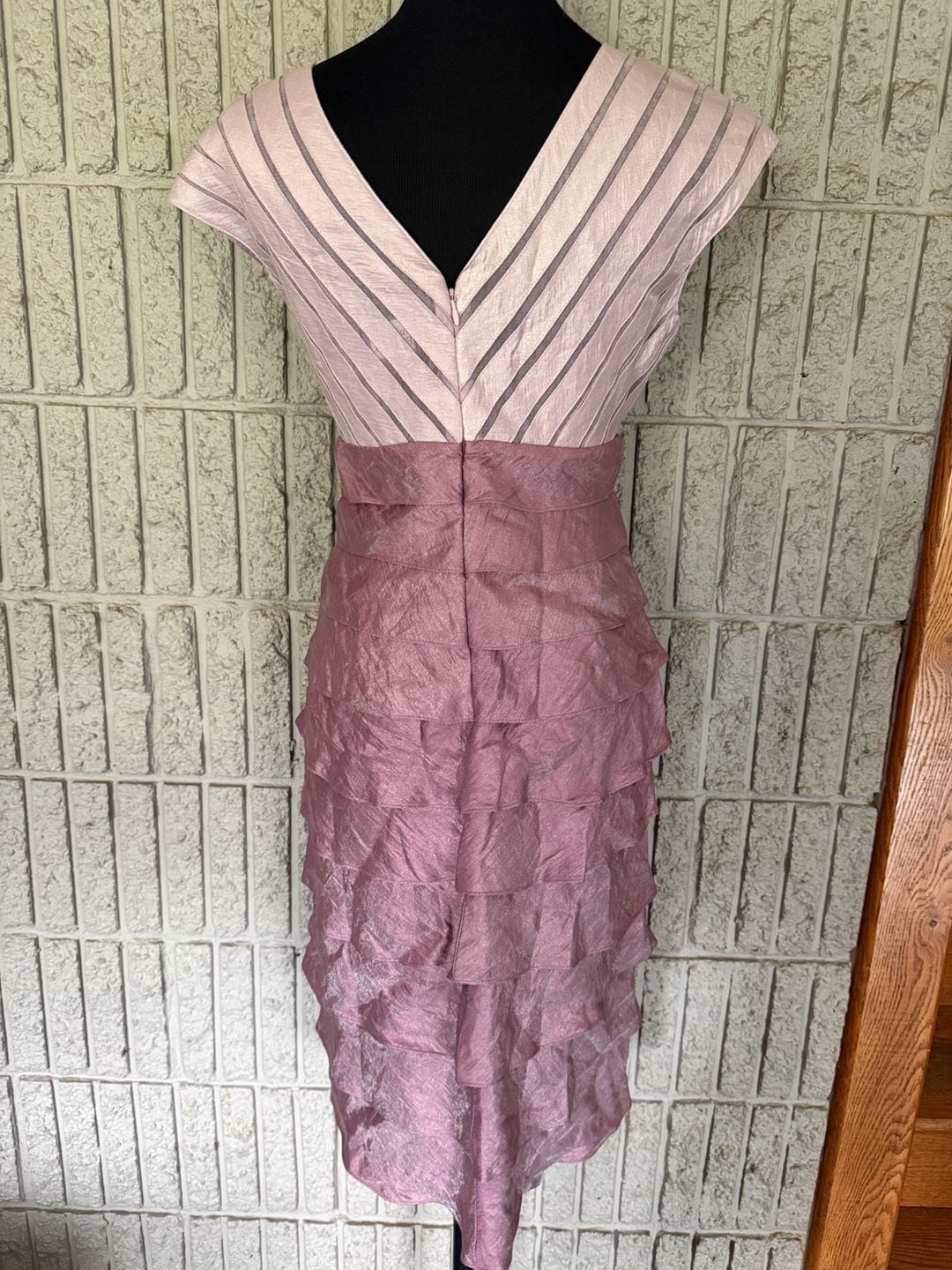 921 Adrianna Papell Ruffled Cocktail Dress Size 8 Pink 3