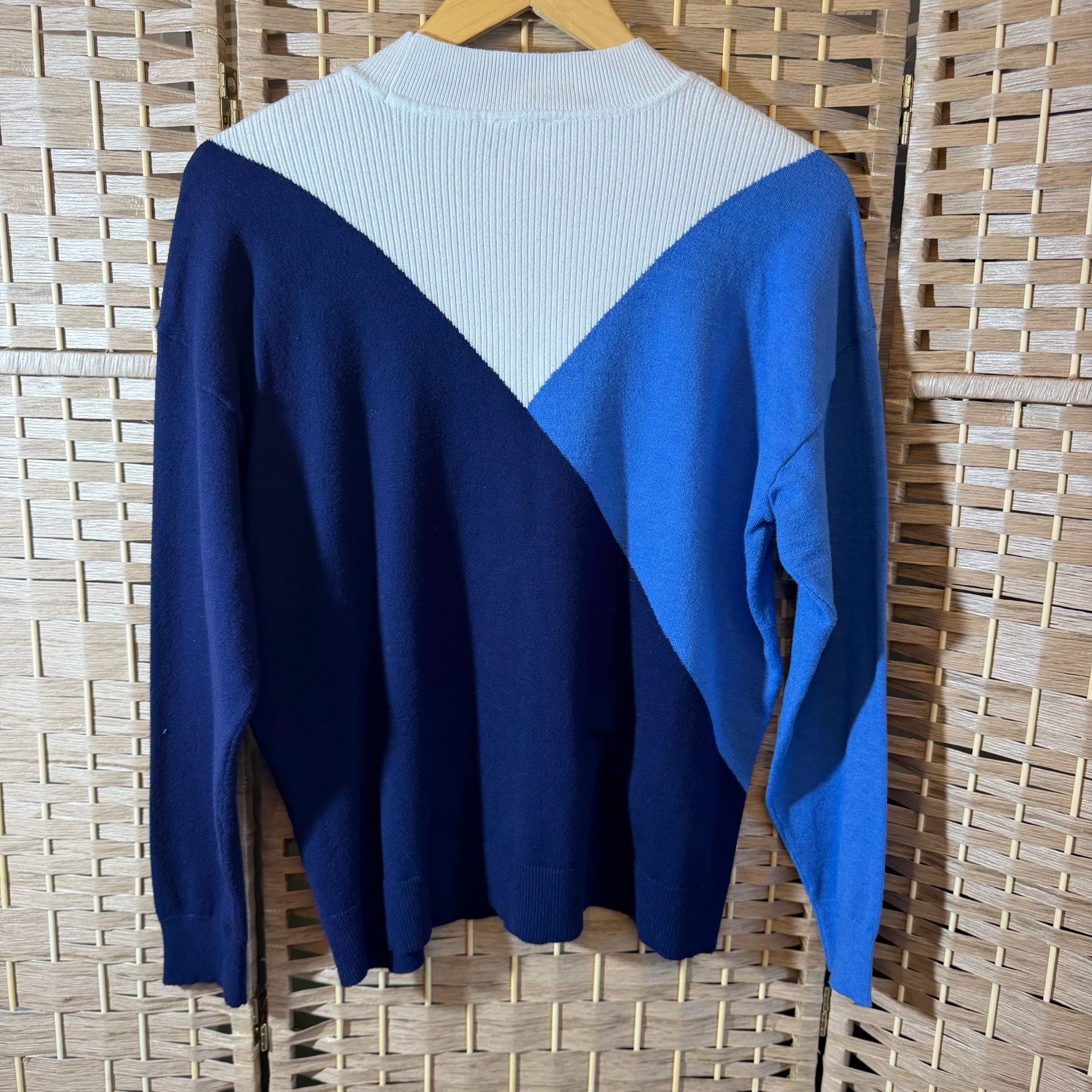 M&Co Colorblock Sweater US 14 Blue White Mock Neck 6