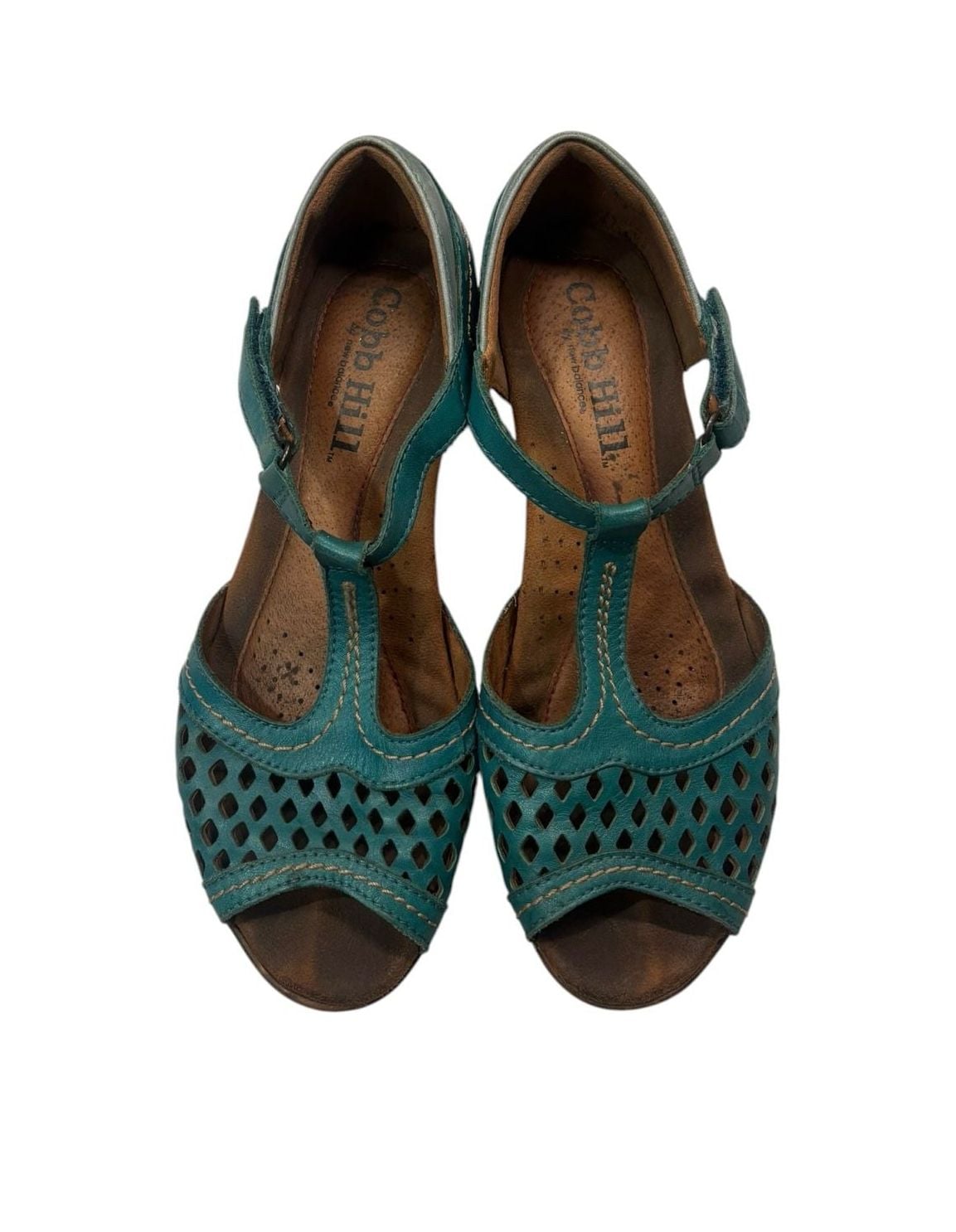 Cobb Hill by New Balance Teal Leather T-Strap Sandals Size 7.5M 2