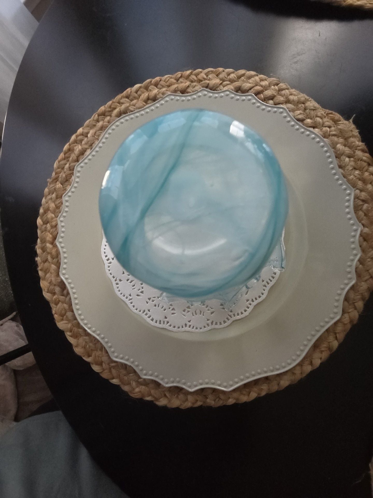 Murano Hand Blown Art Glass Vase Blue White Swirl Splash Rim 3