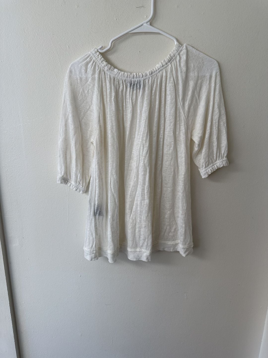 Escales Paris Blouse Size S White Linen Off-The-Shoulder Top 4