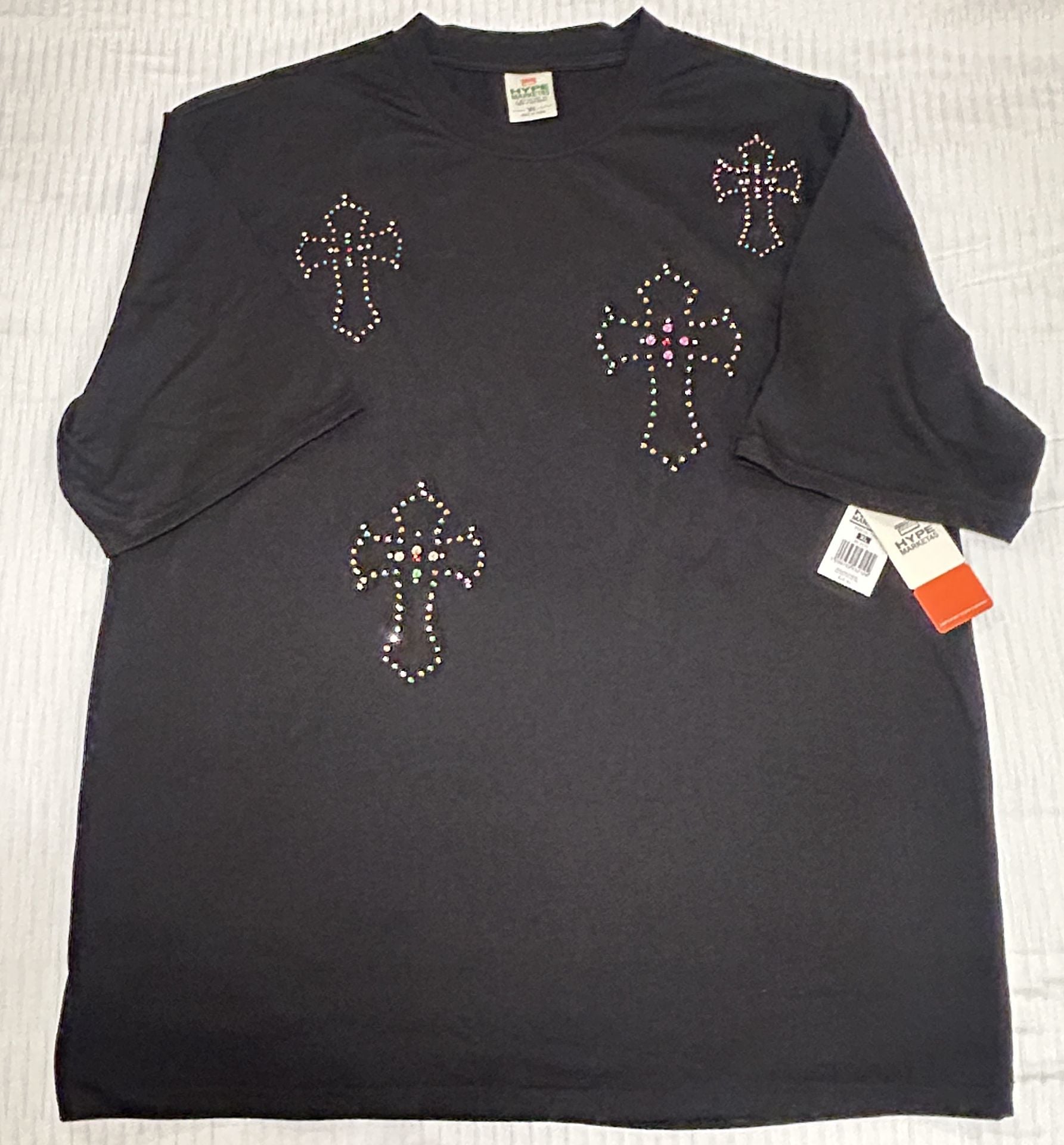 Hype Market 45 Rhinestone Cross T-Shirt Size XL Black 3