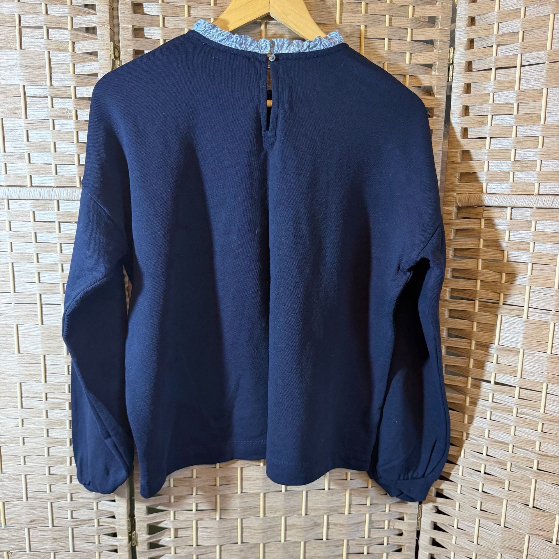 J.Crew Sweatshirt Navy Blue Ruffle Collar Size Medium 6