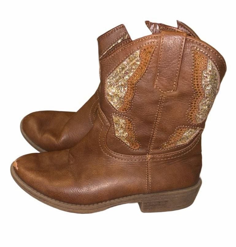 Madden Girl Brown Cognac Glitter Western Cowboy Boots Kids Size 13 2