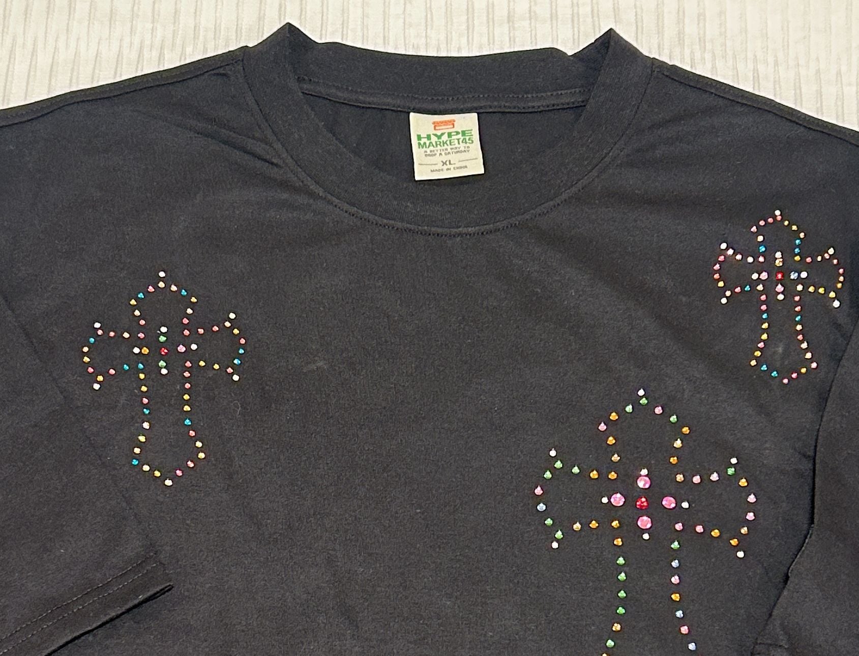 Hype Market 45 Rhinestone Cross T-Shirt Size XL Black 4