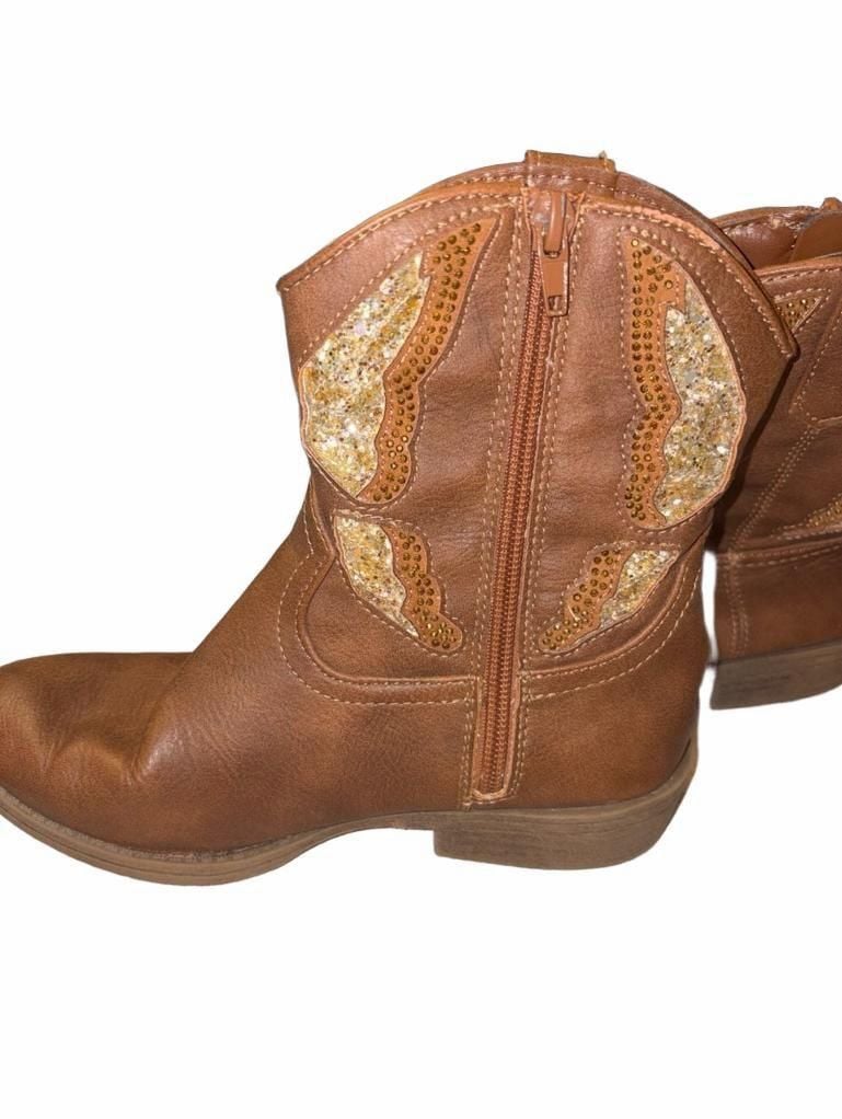 Madden Girl Brown Cognac Glitter Western Cowboy Boots Kids Size 13 6