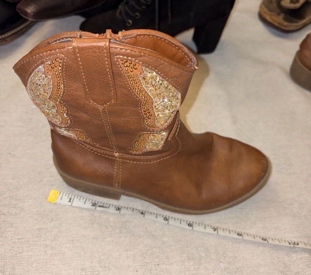 Madden Girl Brown Cognac Glitter Western Cowboy Boots Kids Size 13 9