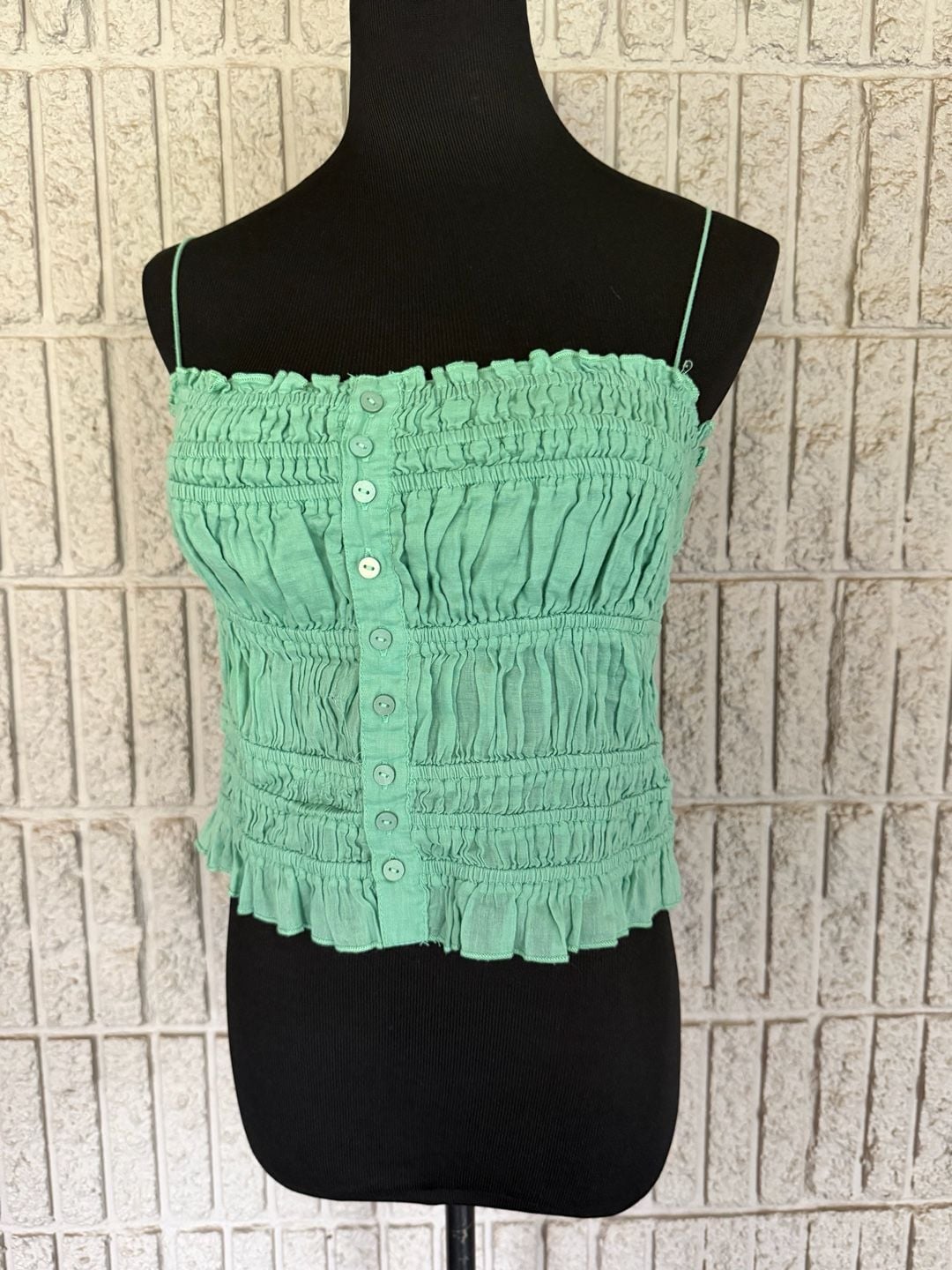 924 FP One Smocked Crop Tank Top Green Size XS 2