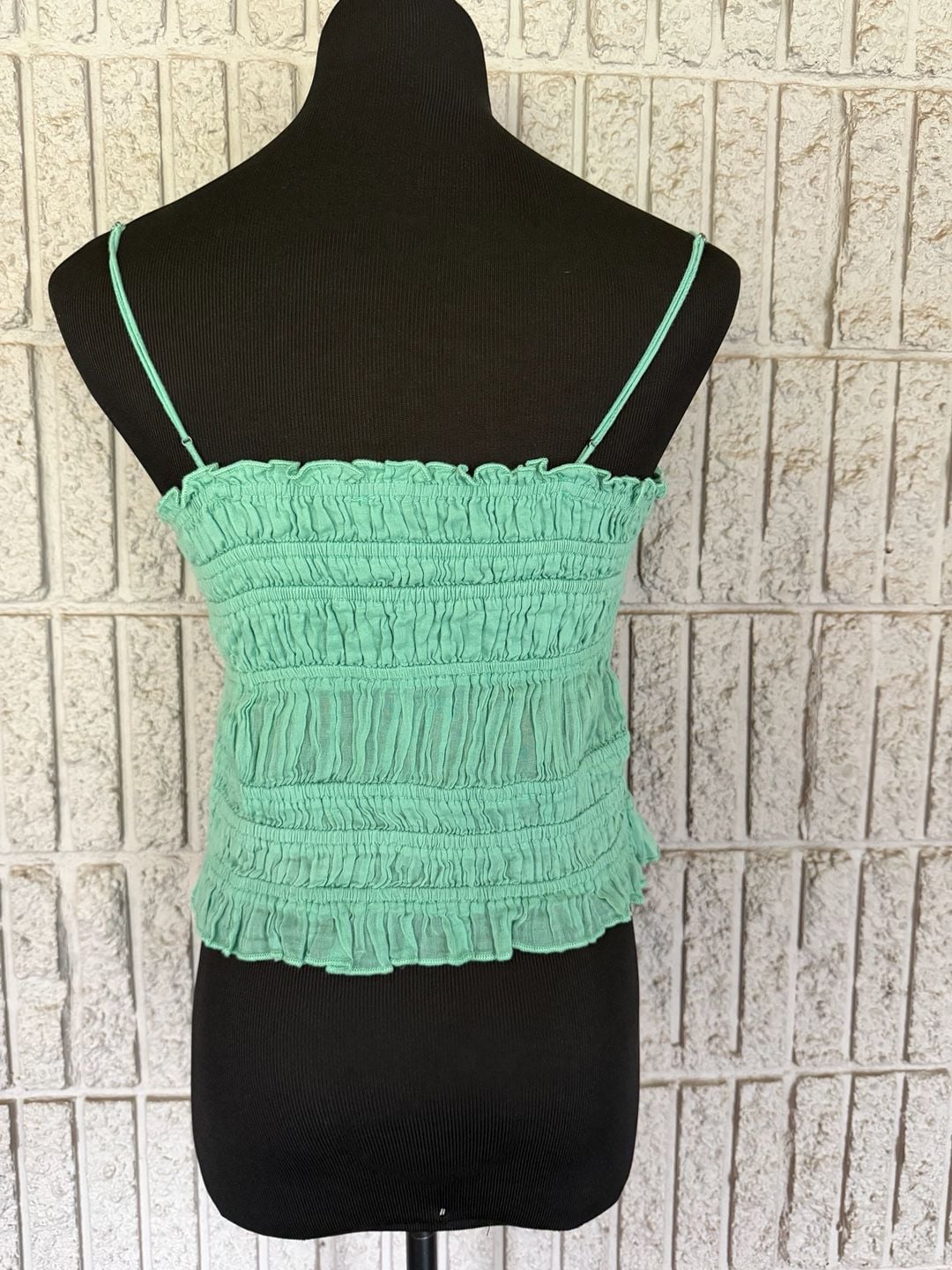 924 FP One Smocked Crop Tank Top Green Size XS 3