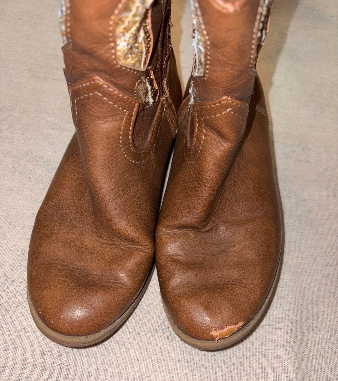 Madden Girl Brown Cognac Glitter Western Cowboy Boots Kids Size 13 4