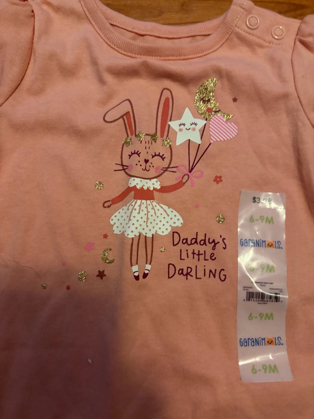Garanimals Daddy's Little Darling Baby Bodysuit Size 6-9M Pink Bunny 4