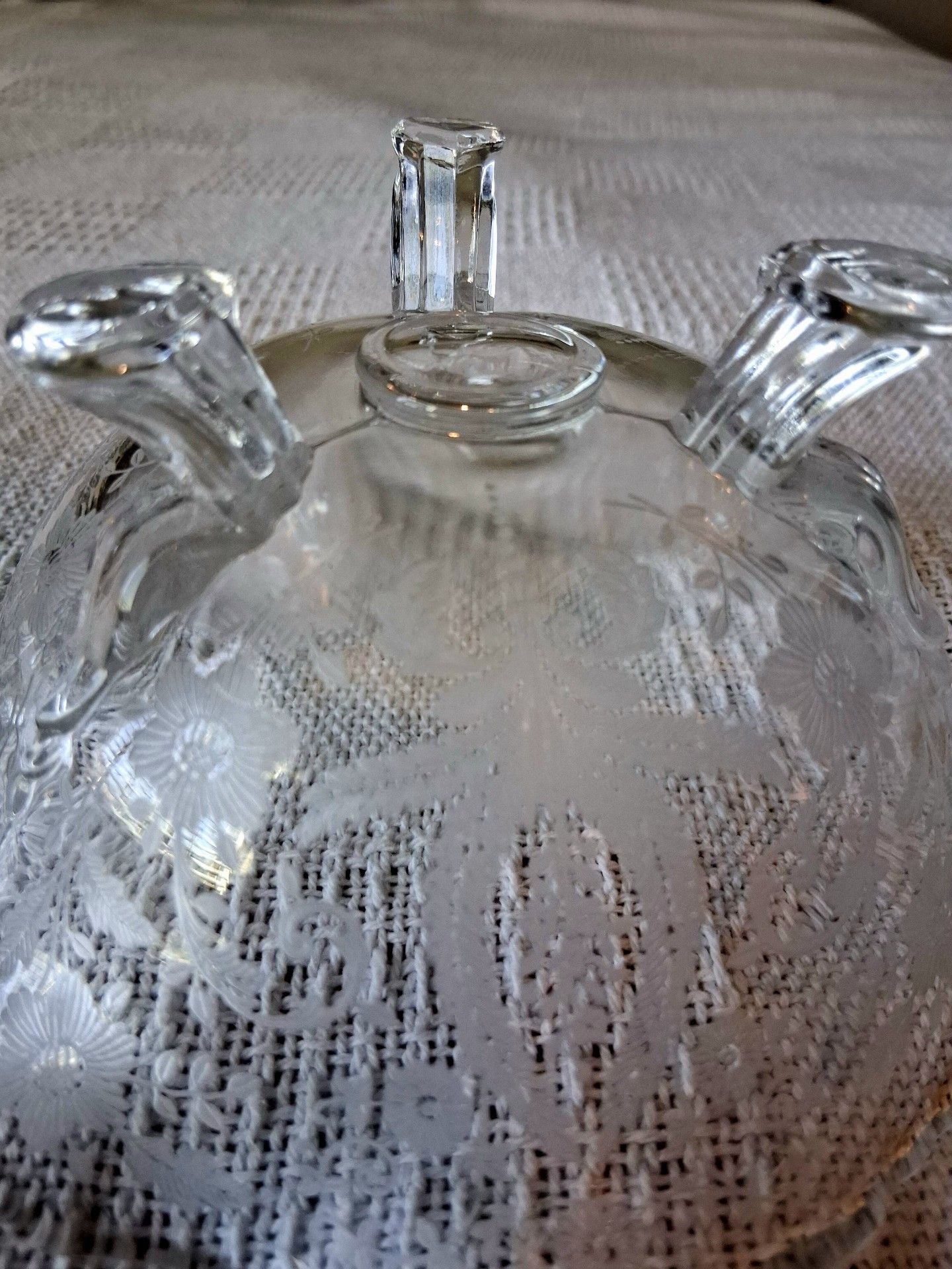Vintage Etched Glass Footed Bowl 7
