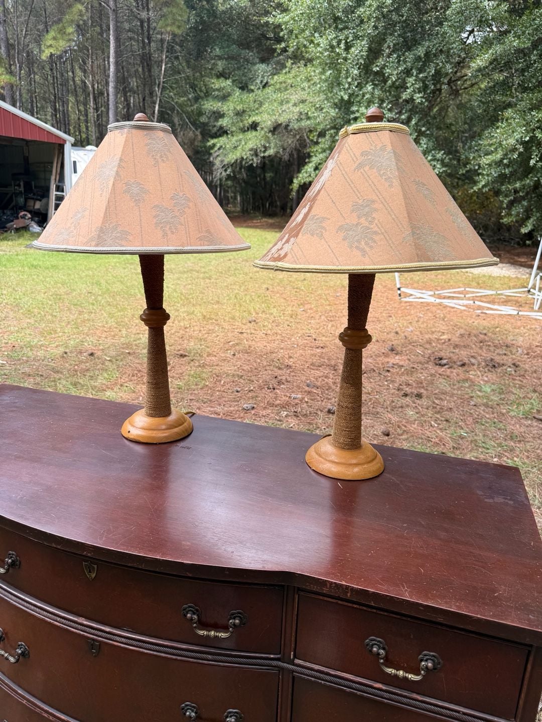 Pair Of Tropical Palm Tree Table Lamps With Shades 1