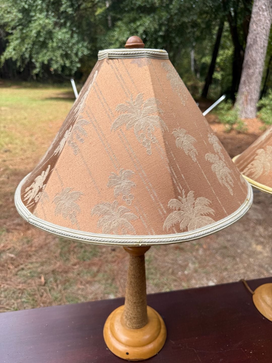 Pair Of Tropical Palm Tree Table Lamps With Shades 2