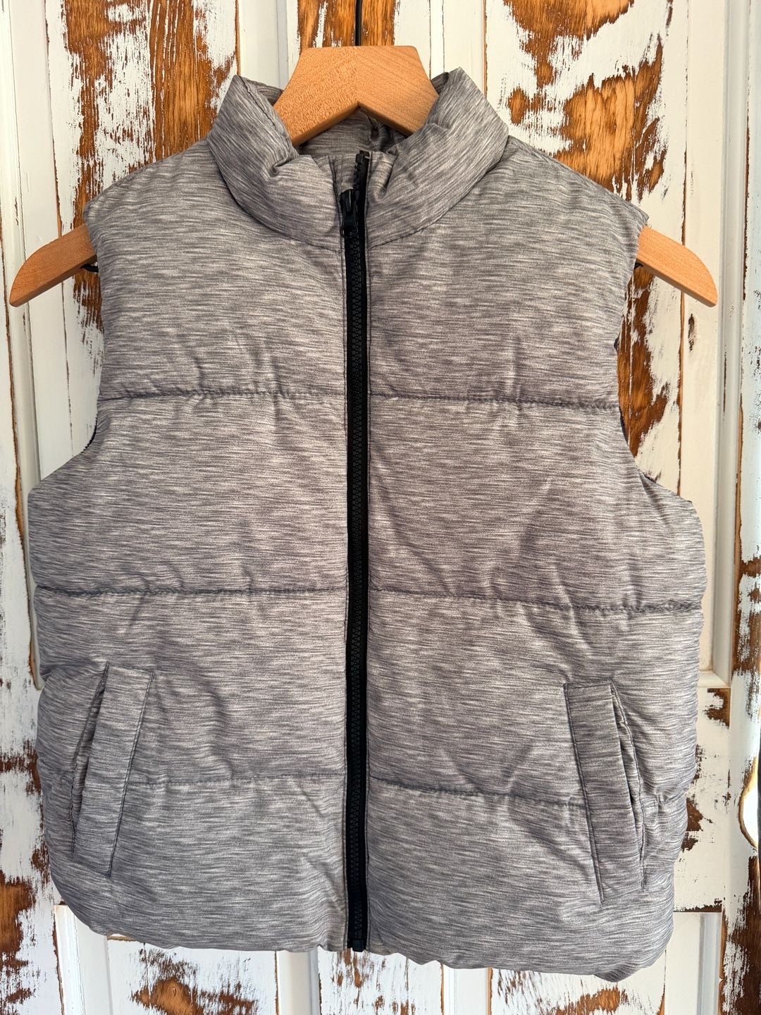Old Navy Kids Puffer Vest Size M Gray Heather Full Zip Winter Gorpcore 2