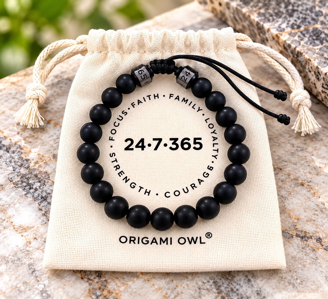 Origami Owl 24.7.365 Matte Black Bead Bracelet New 2