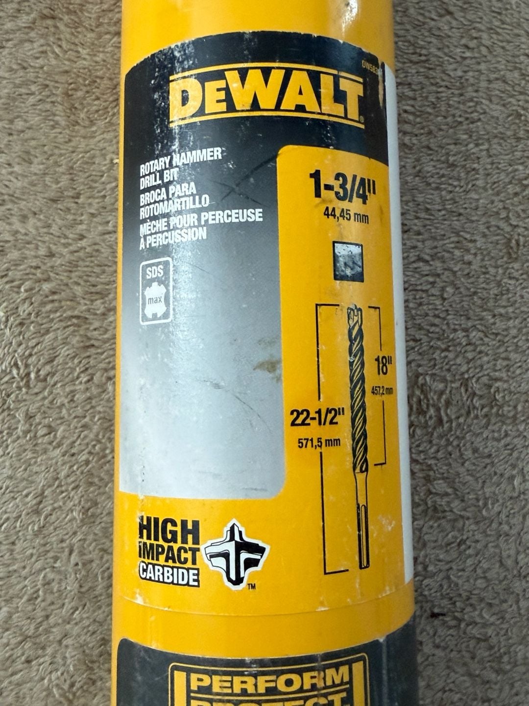 DEWALT sds Max Rotary Hammer Drill Bit 1-3/4" x 22-1/2" DW5832 1