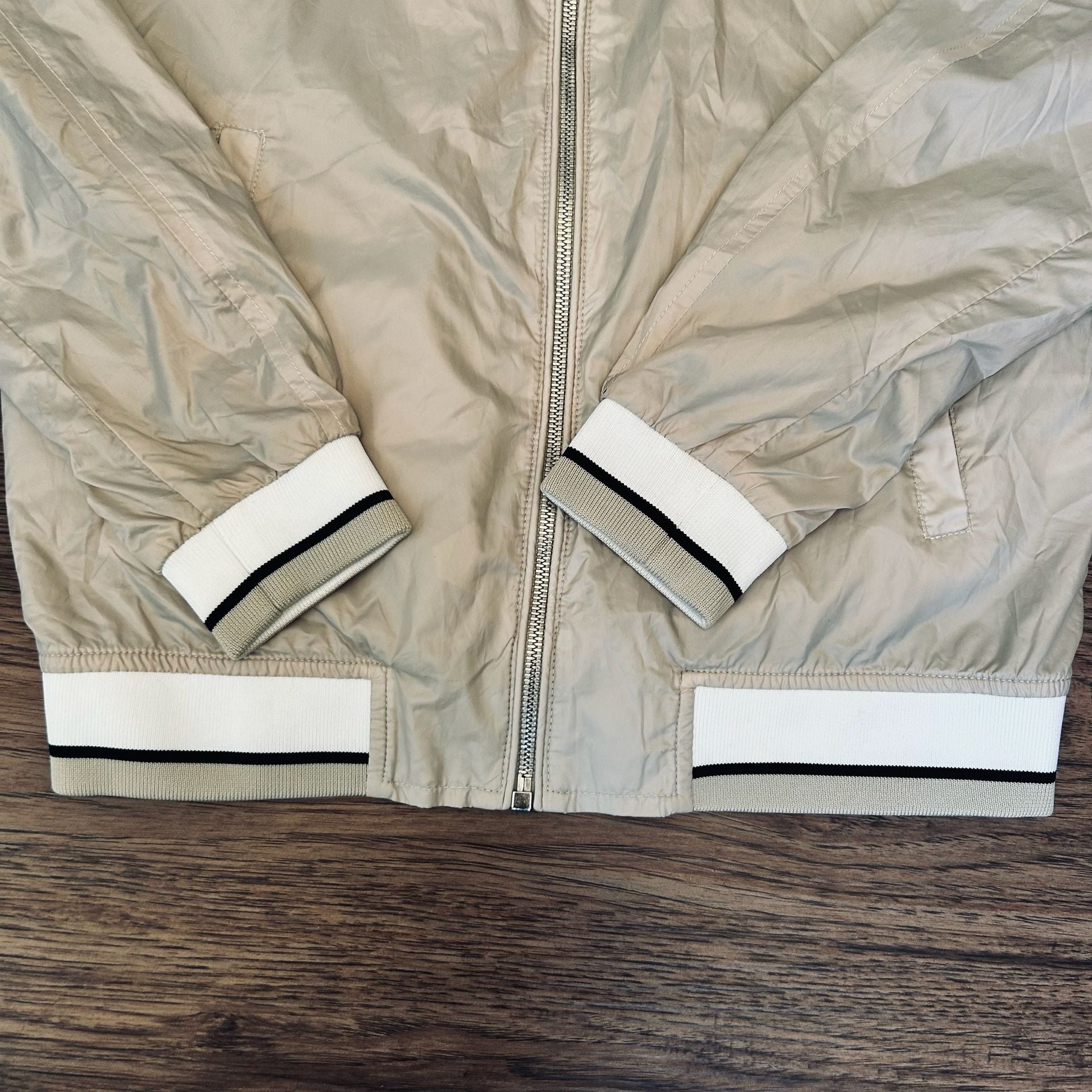 Zara Man Bomber Jacket Beige Lightweight Full Zip Size S 4