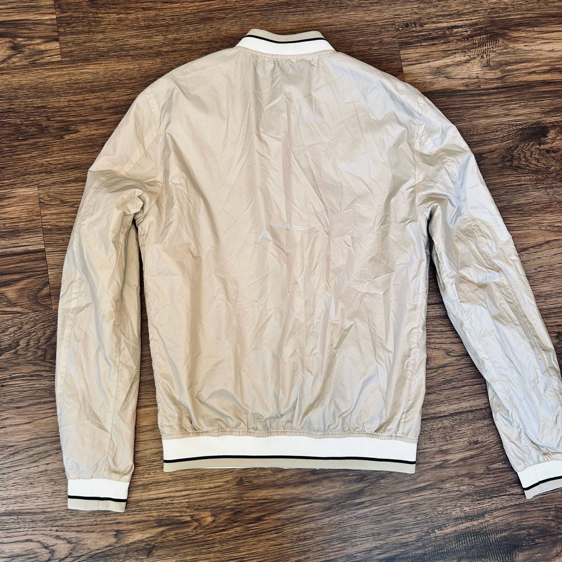 Zara Man Bomber Jacket Beige Lightweight Full Zip Size S 6