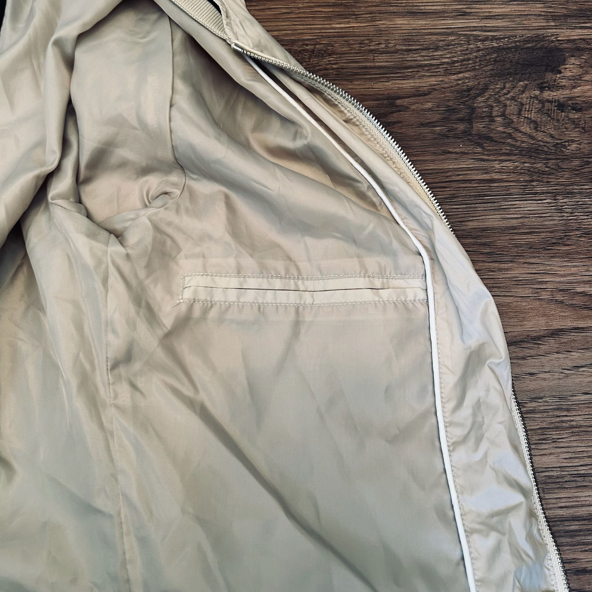 Zara Man Bomber Jacket Beige Lightweight Full Zip Size S 8
